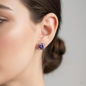 Pendientes de plata de ley 925 con amatista, piedra de nacimiento de febrero, elegante joya de piedras preciosas, regalo para mujer - Product Image 2