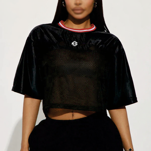 Maillot de football américain court pour femme en tissu mesh 100% polyester, streetwear, numéro personnalisé, haut à manches courtes, maillots rétro - Product Image 1