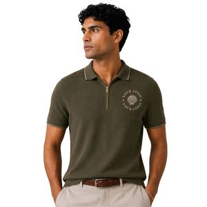 Polo Verde Oliva para Hombre con Cierre, Logotipo Personalizado Bordado, Manga Corta, Textura Acanalada, Mezcla de Algodón, Camisa de Golf Casual de Lujo OEM - Product Image 1
