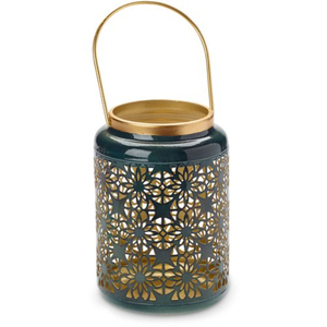 Teal <b>Brass</b> <b>Lantern</b> With Floral Cutout Design Portable Home Event Decoration Handmade Candle <b>Lanterns</b> On Sale - Product Image 1
