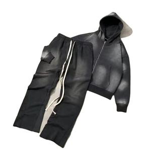 High Demand Sun Faded Acid Wash Zip up Hoodies and Sweatpants Set Men <b>Tracksuits</b> Custom Sweat Suits Men Streatwear - Product Image 2