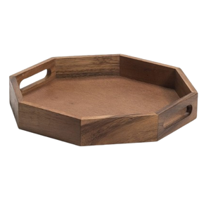 Plateau de service rond en bois d'acacia avec poignée en métal, design moderne, léger, pour la cuisine, la salle à manger, les mariages, la décoration de la maison - Product Image 2