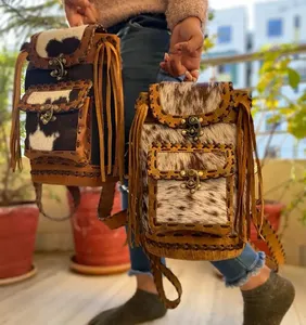 Sac à dos pour ordinateur portable professionnel personnalisé fait à la main en cuir pleine fleur sac à dos rustique en cuir brun à franges sac à dos intelligent - Product Image 3