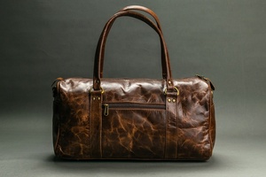 Unisex Vintage Style <b>Extra</b> <b>Large</b> Travel <b>Luggage</b> Bag Real Goat Leather Genuine Leather Geometric Pattern Zipper Closure - Product Image 4