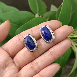 ต่างหูเพชรพลอยลาบราดอไรต์ ไทเกอร์อาย อะมาโซไนต์ ลาพิส ลาซูลี ชุบเงินแท้ 18k สีเทอร์ควอยซ์สุดฮิต ขายส่งเครื่องประดับแฟนซี - Product Image 6