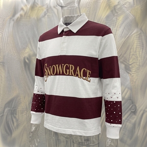เสื้อเชิ้ต Snowgrace ลายทาง ระบายอากาศได้ดี ปักโลโก้ คอวี ปกพับได้ ใส่ได้ทั้งชายและหญิง ทรงหลวม ใส่สบายทุกฤดู - Product Image 3