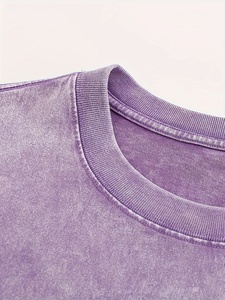 Camiseta de Algodón Morada para Hombre, Cuello Redondo, Manga Corta, Corte Regular, Color Sólido, Ropa Casual - Product Image 3