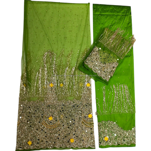 Luxueux indien 3 pièces élégant ensemble de robe en soie africaine respirant Orange George Wrapper pour les mariages de printemps été hiver - Product Image 5