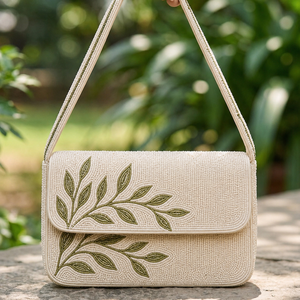 Handmade Embroidered Glass Beaded Polyester Washable Rectangular Shape Textile <b>Foundation</b> Handbag Daily Use - Product Image 1