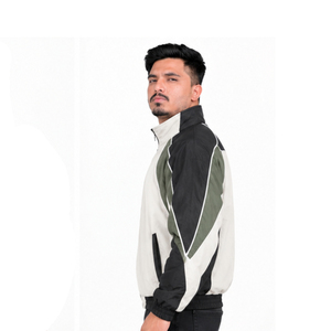 Veste de survêtement vintage pour homme, color block, zippée, col montant, style décontracté, vert olive, noir, blanc, rétro, streetwear, coupe-vent - Product Image 5
