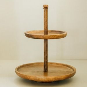 Wood Cupcake Stand 2 Tiers Wood Cake Stand Holder Round Tiered <b>Display</b> Stand Detachable Cupcake Serving Tray - Product Image 1