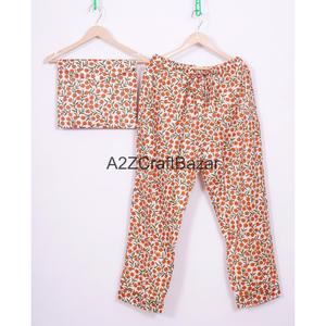 Ensemble de pyjama d'été de luxe à motifs floraux imprimés pour demoiselles d'honneur, 100% coton respirant, pyjama doux à col tricoté - Product Image 4