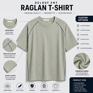 T-Shirt Raglan Oversize con Logo Personalizzato, Manica Corta, Collo Tondo, Dettagli a Contrasto, Etichetta Privata OEM ODM - Product Image 4