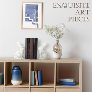 Vintage Rabbit Bookends Imitation Marble Decorative Stone Sculptural 2Pcs 6.5inch Height Easter Style - Product Image 3