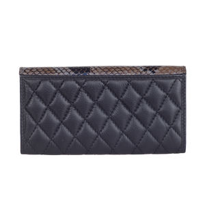 Cartera de piel auténtica acolchada con estampado de serpiente de diseñador, monedero tipo clutch para mujer con bloqueo RFID, tarjetero y cremallera para muñeca. - Product Image 2
