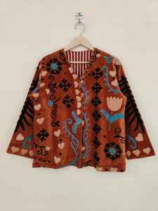 Veste en velours brodée Suzani, style vintage floral bohème, faite à la main, veste en velours Suzani brodée à la main, style ethnique vintage - Product Image 5