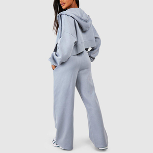 Jimieson Apparel Custom Women Running Jacket Set <b>Zip</b>-<b>Up</b> <b>Crop</b> Top Hoodie Drawstring Pants Lightweight Polyester/Cotton Quick Dry - Product Image 3