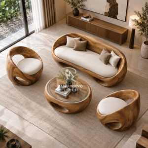 Juego de Sofás de Madera Maciza Modernos y de Lujo |   Diseño Curvo Orgánico |   Muebles Hechos a Mano Personalizados - Product Image 4
