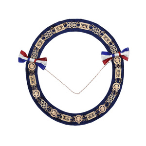 Collar Masónico Nacional Francés, Cadena de Terciopelo Azul Marino con Joyas Chapadas en Oro, Fabricante de Regalía Ceremonial para Logias - Product Image 1