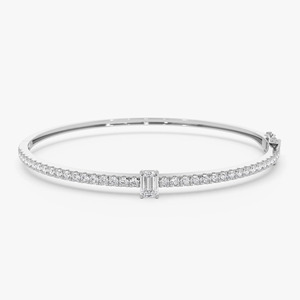 Yellow Gold Emerald Cut Lab Grown Diamond Tennis <b>Bangle</b> <b>Bracelet</b> - Product Image 3