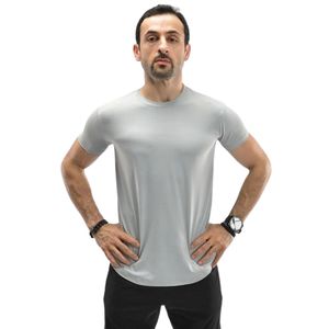 T-shirt gris à manches courtes pour homme, col rond, coupe ajustée, uni, décontracté, basique, couleur unie, haut de tous les jours, léger, vêtements pour homme - Product Image 1