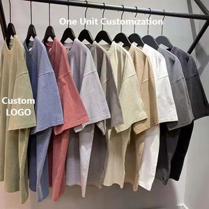 เสื้อยืดผู้ชายทรงโอเวอร์ไซส์ สีพื้น ผ้าฝ้ายฟอก ลุคสบายๆ แขนสั้น สไตล์ฤดูร้อน แบบเรียบ ย้อมสี ผ้าถัก - Product Image 6