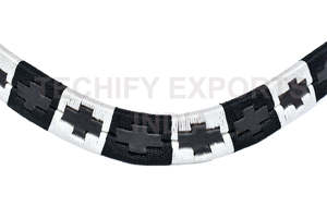 Fronture de cheval en cuir tressé noir et blanc sur mesure, pour bride anglaise et équipement équestre western - Product Image 2