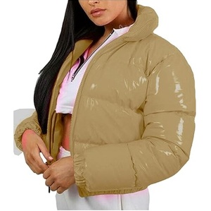 Orange Color Oversize Cropped Top Bubble Shiny Glossy Waterproof Puffer Jacket Bubbles Parka Breathable Fashion Windproof Jacket - Product Image 2