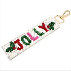 Porte-clés rose en nylon tressé avec motif de poupée, sangle mousqueton, design de Noël de dessin animé, rectangulaire, durable, style Noël dessin animé - Product Image 3