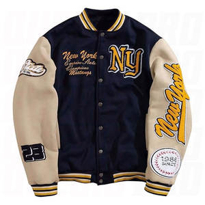 Chaqueta Varsity con Gráficos de Letras para Hombre, Manga Larga, Ribete a Rayas, Botones Frontales, Estilo Bomber, Ropa Casual Urbana, Prenda Exterior Universitaria para Otoño - Product Image 1
