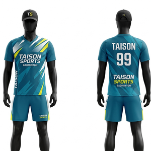 Uniforme de Bádminton para Hombre, 180 GSM, Transpirable, Poliéster Dri-Fit, Paneles Color Verde Azulado y Gris Carbón, Logotipo Personalizado por Transferencia Térmica, Jersey de Entrenamiento - Product Image 2