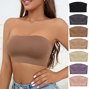 <b>Women's</b> Gray <b>Strapless</b> Knitted Tank <b>Top</b> Solid Color Casual Breathable Short Length Spandex Cotton Blend Fit for Yoga Fitness - Product Image 1