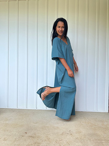 2026 Top Double Gauze Cotton Lounge Dress Cotton Maxi Breathable Loose Fit Dress Minimalist <b>Summer</b> Style <b>Kaftan</b> Dress - Product Image 2