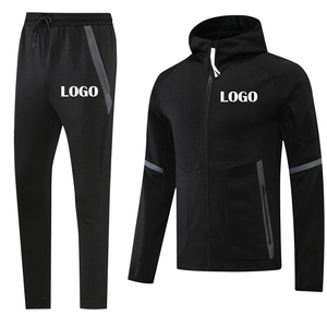 Chándal Negro para Hombre, Manga Larga, con Capucha, Cierre de Cremallera, Color Sólido, Estilo Casual, Corte Regular, Otoño, Adulto - Product Image 1
