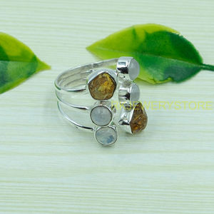 Anillo de Plata de Ley 925 con Piedra Lunar Azul Natural y Citrino, Anillo Ajustable, Joyería, Regalo - Product Image 3