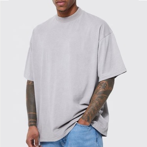 Conception personnalisée t-shirts hommes coton t-shirt streetwear surdimensionné côtes crewneck boxy lourd 300gsm t-shirt pour hommes - Product Image 4