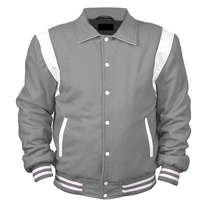 Chaqueta Varsity Gris para Hombre, Color Sólido, Cuello Camisero, Corte Regular, Poliéster y Algodón, Estilo Casual para Otoño - Product Image 3