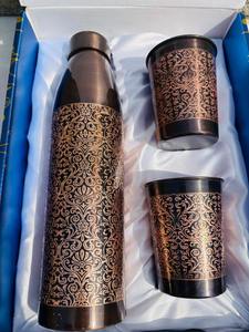 Minimalist <b>White</b> Copper <b>Water</b> <b>Bottle</b> With Gold Lid Portable Travel Thermos - Product Image 3
