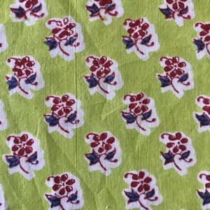 Pure Cotton Hand Block Print Fabric, Green <b>Base</b> Small Floral Motif – Wholesale Indian Textile - Product Image 2