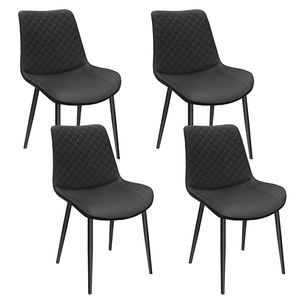 Set di 4 Sedie da Pranzo in Pelle PU Nera con Gambe in Metallo, Sedie Senza Braccioli Imbottite a Scacchi per Cucina, Ristorante e Soggiorno - Product Image 1