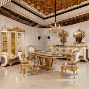 Premium European Antique Dining Furniture Hand-Carved Solid Mahogany Luxury Dining Table Set with <b>Buffet</b> <b>Cabinet</b> Collection - Product Image 1
