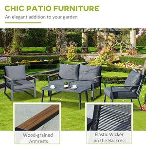 Set da Esterno Resistente alle Intemperie con Divanetto a 4 Posti, Poltrone e Tavolino in Alluminio - Product Image 6