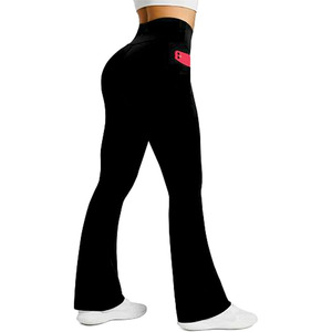 <b>Women's</b> High Quality Simple High Waist <b>Flared</b> Bootcut Full Length Solid Yoga <b>Leggings</b> Pockets Breathable Seamless - Product Image 1