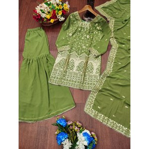 Conjunto de Traje de Diseñador para Mujer con Bordado de Lentejuelas, Elegante Sharara con Bordado - Product Image 4