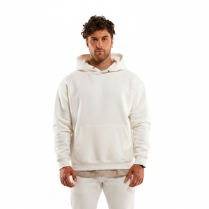 Mens White <b>Lightweight</b> <b>Hoodie</b> Breathable Cotton Hooded Sweatshirt for Running Gym Workout Casual Daily Wear and Layering - Product Image 4