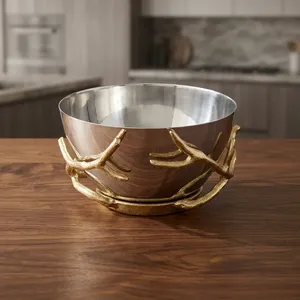 Elegant <b>Gold</b> & Silver Finish Serving <b>Bowl</b> | Handcrafted Aluminum & Stainless Steel <b>Decorative</b> Fruit Snack <b>Bowl</b> - Product Image 5