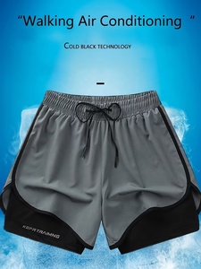 Shorts de course pour hommes en satin écologique, taille mi-haute, avec cordon de serrage, ourlet avec logo, style sportif, pour l'entraînement - Product Image 5