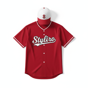 Unisex Red <b>Baseball</b> Jersey Short Sleeve Solid Color Polyester Button Closure Regular Fit Adults All Seasons Apparel - Product Image 1