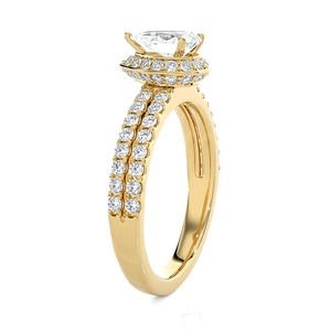 Anillo de Compromiso con Diamante Cultivado en Laboratorio de 5 Quilates, Corte Pera, Oro Amarillo, Halo, Banda Doble con Pavé, Anillo de Boda - Product Image 2