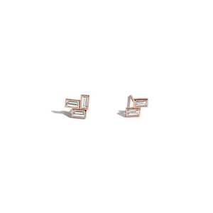 Boucles d'oreilles clous en diamant taille baguette, minimalistes, en or massif 14K 18K, géométriques asymétriques, pour femme, prix d'usine, vente en gros - Product Image 5